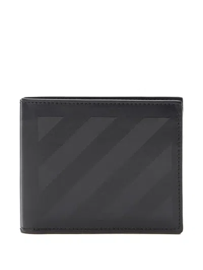 Off-white Diagonal-stripe Bi-fold Leather Wallet In Black