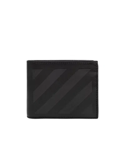 Off-white Diagonal-stripe Bi-fold Leather Wallet In Black