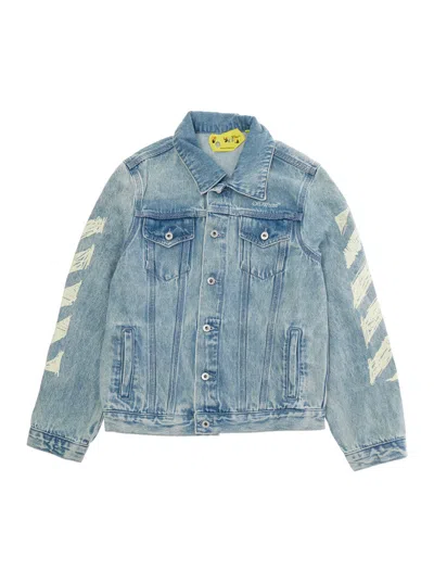 Off-white Diagonal-striped Denim Jacket In Blue