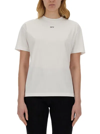 Off-white Diag-stripe Cotton T-shirt In White