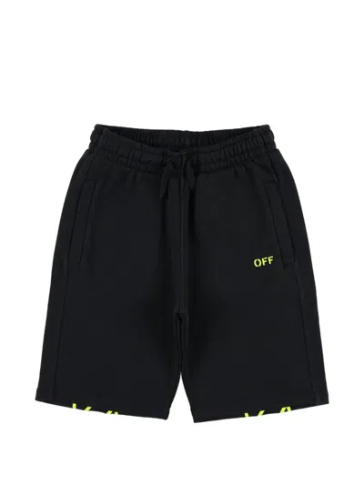 Off-white Kids' Diag-stripe Fleece Shorts In Black