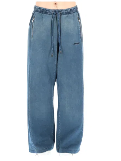 Off-white Distress Diag Slouchy Cotton-blend Pants In Blue