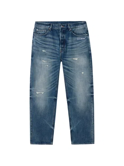 Off-white Distressed Whiskered Straight-leg Jeans In Blue