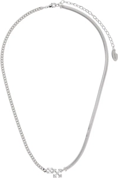 Off-white Double Arrow Necklace In Silver
