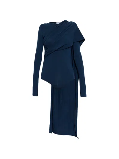 Off-white Draped Asymmetric Bodysuit In Blue