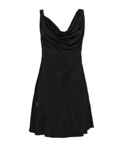 Off-white Draped V-neck Dress In Black