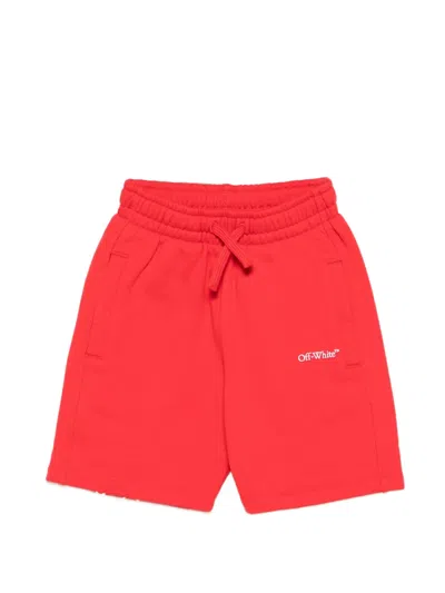 Off-white Kids' Drawstring Graphic-print Shorts In Red