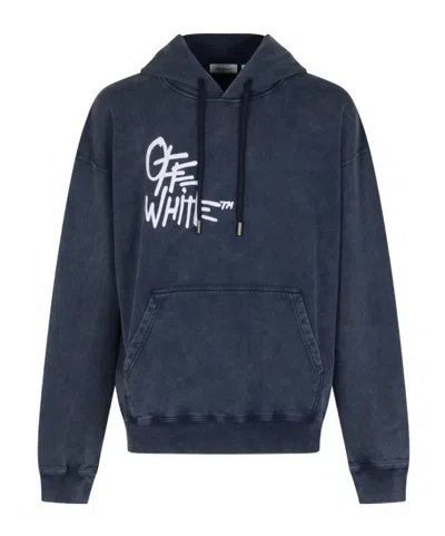 Off-white Drawstring Long-sleeved Hoodie In Blue