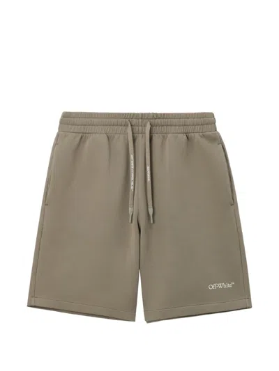 Off-white Drawstring-waist Rear-stripe Shorts In Green