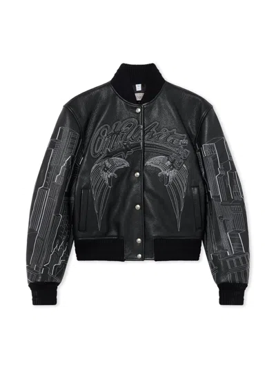 Off-white Eagle Skyline Varsity Jacket In Black