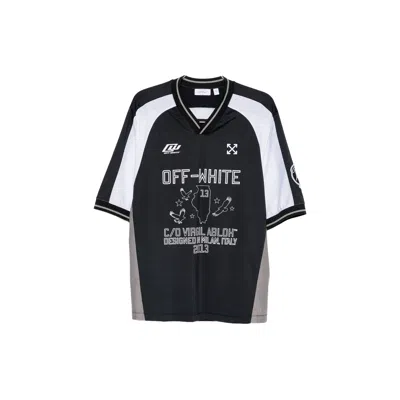 Off-white Eagle Team Soccer V-neck Short Sleeve Top In Black