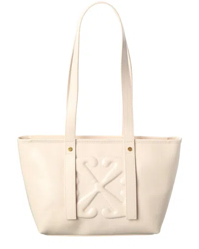 Off-white East West Small Leather Tote In Neutral