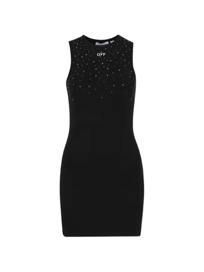Off-white Embellished Ribbed Dress In Black