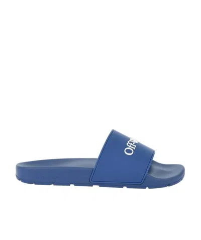 Off-white Embossed Logo Slide Sandals In Blue