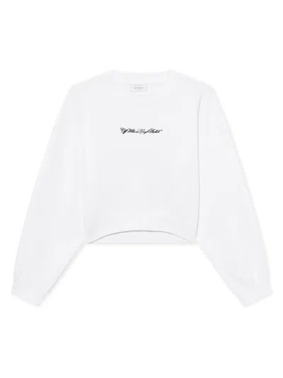 Off-white Embroidered Arrow Script Crop Crewneck In Multi