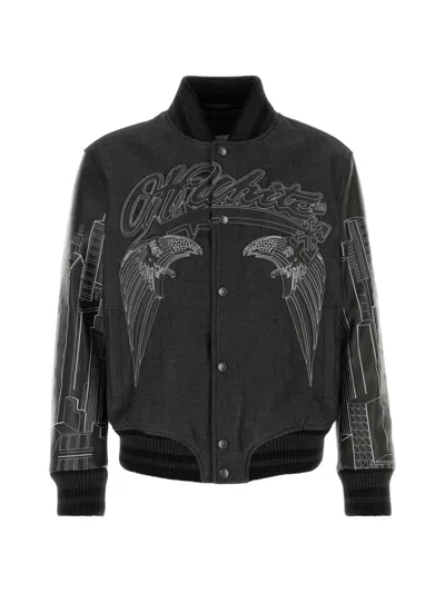 Off-white Embroidered Bomber Jacket In Black