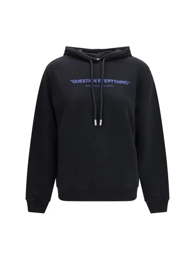 Off-white Embroidered Logo Cotton Hoodie In Black