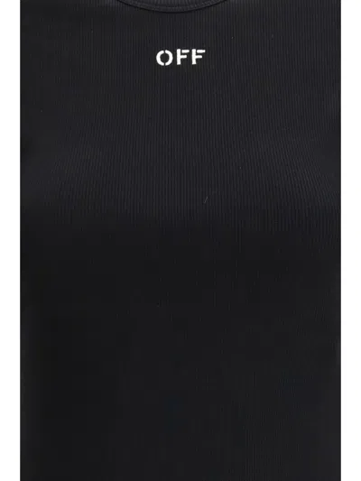 Off-white Embroidered Logo Rib Cotton T-shirt In Black