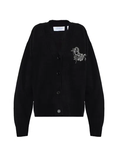 Off-white Embroidered Logo-patch Cardigan In Black