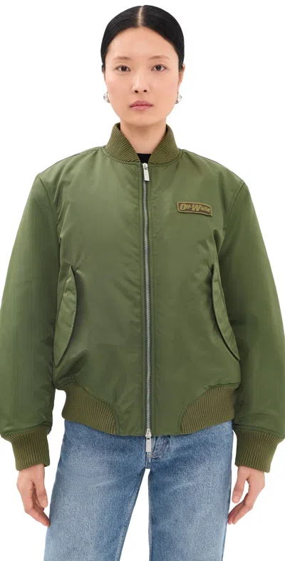 Off-white Embroidered Nylon Bomber Jacket Beech In Green