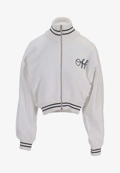 Off-white Embroidered Script Zip-up Jacket In White