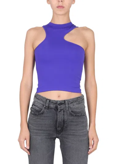 Off-white Embroidered-logo Asymmetric Tank Top In Purple