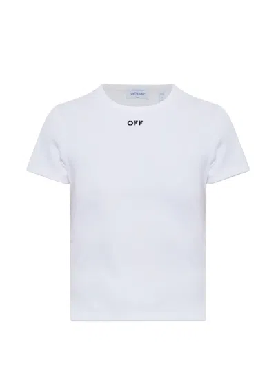 Off-white Embroidered-logo Ribbed T-shirt In White