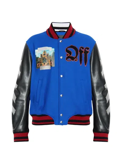 Off-white Embroidery-logo Bomber Jacket In Blue