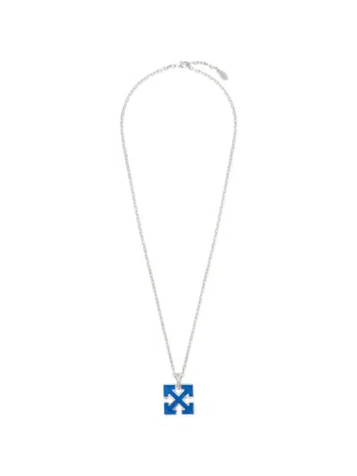 Off-white Enamel Arrow Necklace In Blue