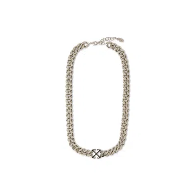 Off-white Enamel Arrow Necklace In Metallic