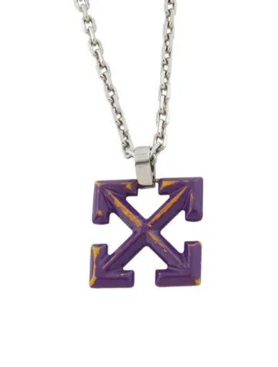 Pre-owned Off-white Enamel Arrow Pendant Necklace, 29" In Multi