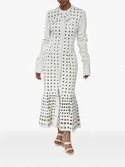 Off-white Eyelet-embellished Belted Midi Dress In Gray