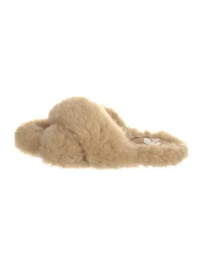 Pre-owned Off-white Faux Fur Slides In Brown