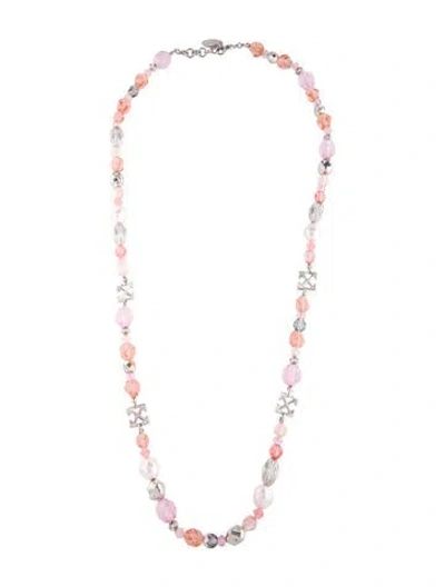 Pre-owned Off-white Faux Pearl & Bead Strand Necklace, 30" In Pink