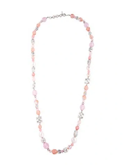 Pre-owned Off-white Faux Pearl & Bead Strand Necklace, 30" In Pink