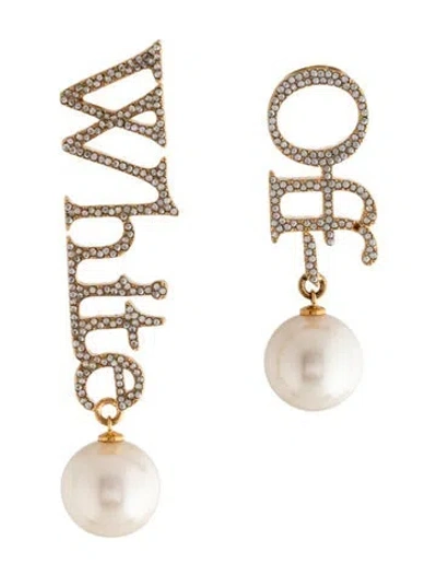 Pre-owned Off-white Faux Pearl & Crystal Logo Earrings In White