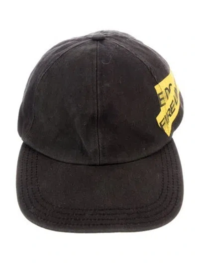 Pre-owned Off-white Fire Line Tape Baseball Cap In Black