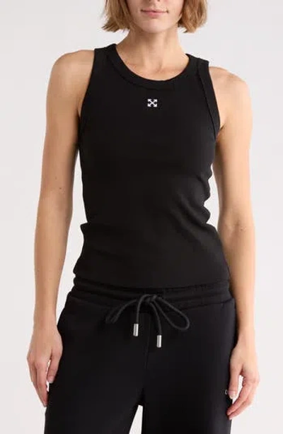 Off-white Fitted Ribbed Crop Tank In Black