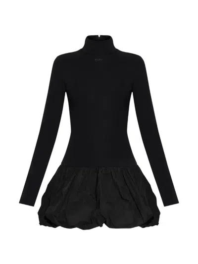 Off-white Flared-skirt Mini Dress In Black