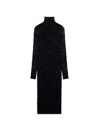 Off-white Flocked Paisley-print Midi Dress In Black
