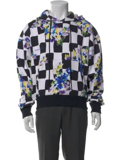 Pre-owned Off-white Floral Check Printed Hoodie In Black