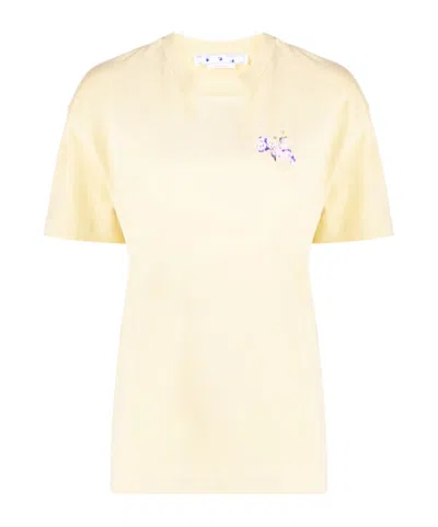 Off-white Floral Logo-print Short-sleeve T-shirt In Yellow