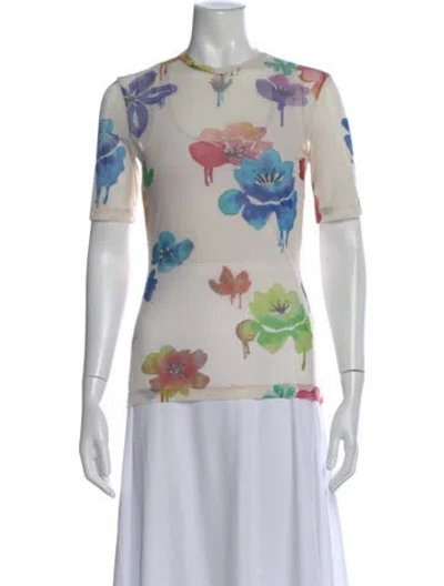 Pre-owned Off-white Floral Print Crew Neck Top In Neutral
