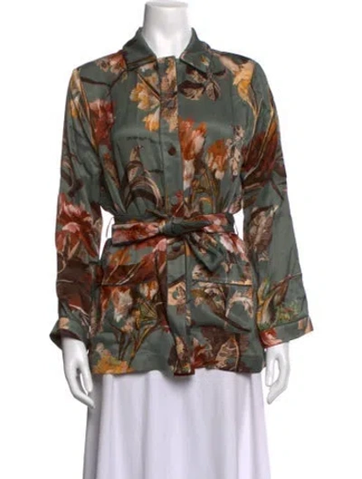 Pre-owned Off-white Floral Print Long Sleeve Button-up Top In Green