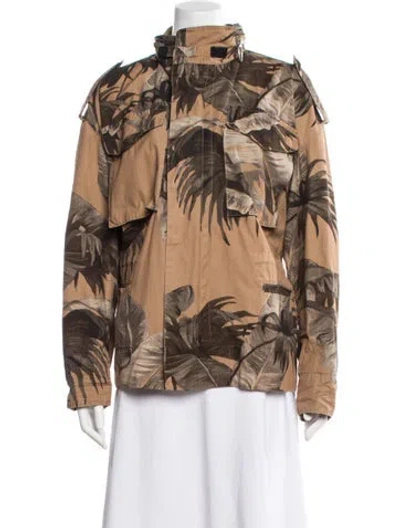Pre-owned Off-white Floral Print Parka In Brown