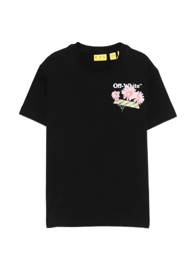 Off-white Kids' Floral Print T-shirt In Black
