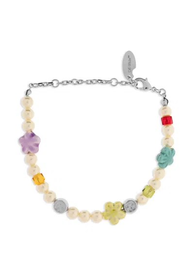 Off-white Floral-charm Bracelet In Metallic