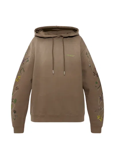 Off-white Floral-embroidered Hoodie In Brown