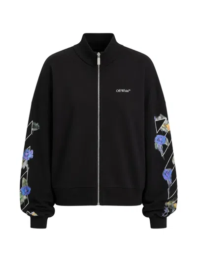 Off-white Floral-print Arrows Zip-up Sweatshirt In Black