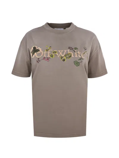 Off-white Floral-print Logo T-shirt In Brown